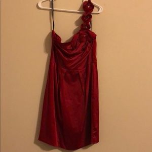 Red Satin One-Shoulder Bisou Bisou dress